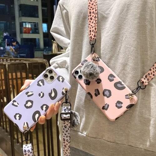 Necklace Strap Rope Cord Leopard Print Case For iPhone 12 Mini 11 Pro Xs Max 6 7 8 Plus X Xr SE2 Soft Silicon Lanyard Back Cover