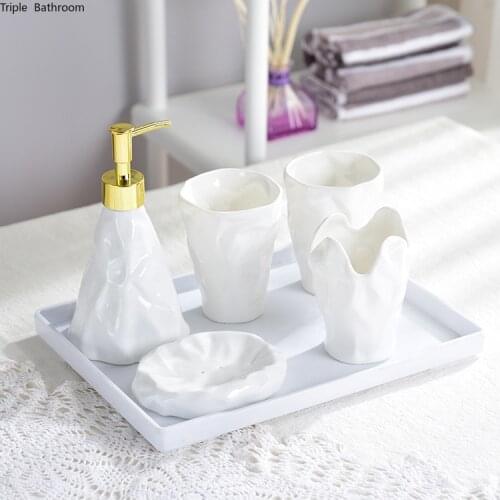 European Bathroom Toiletry Set Ceramics Soap Dish Toothbrush Holder Mouth Cup Liquid Soap Bottle Container Five Piece Set