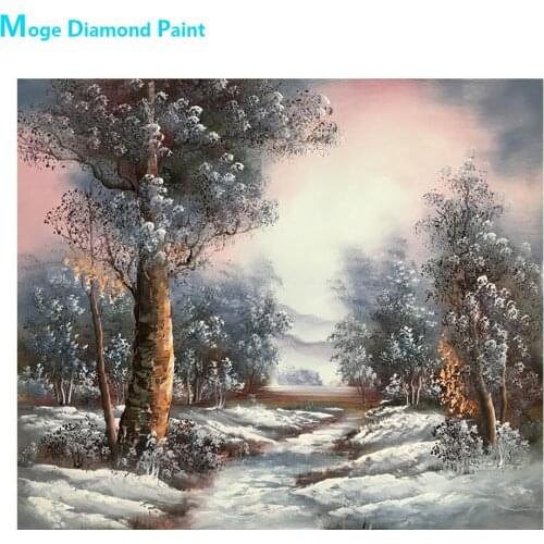 Idyllic Road in Winter Diamond Painting Oil Scenic Round Full Drill Nouveaute DIY Mosaic Embroidery 5D Cross Stitch Home Decor