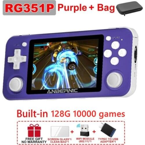 ANBERNIC RG351P Retro Game Console Double Rocker RK3326 Open System Video Game Player 128G 10000 PS1 N64 Gaming Box With Bag