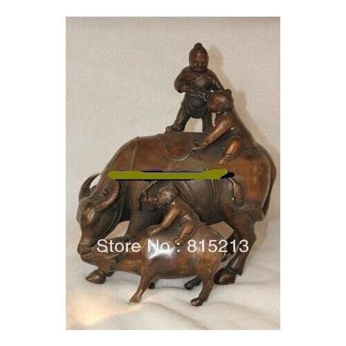 Bi00452 8inches Chinese Pure Bronze traditional Cowherd Statue