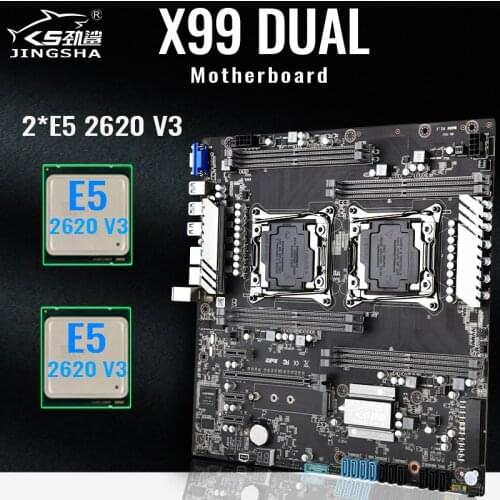 JINGSHA X99 Dual CPU Motherboards Kit Socket Xeon LGA 2011-3 with 2*E5 2620V3 Dual Gigabit Ethernet VGA USB3.0 SATA3.0 NVMe M.2