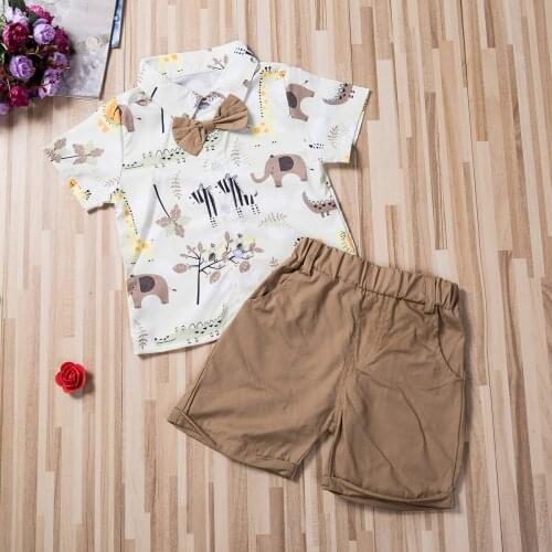 Toddler kids Baby Boys Clothes Sets Summer Cartoon Short Sleeve Shirt Animal Print Top Shorts 2Pcs Gentleman Suits Outfits