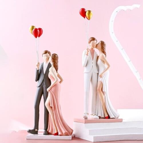 Creative Couple Characters Statue Resin Art Figure Sculpture Happiness Figurines Bedroom Home Decorations Pink Gifts for Women