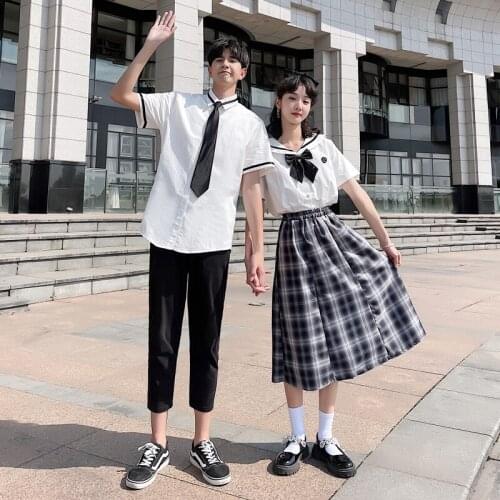 Short sleeved student class dress for couples in summer 2021 couples clothes couples clothing