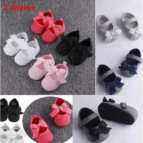 Hot Toddler Crib Shoes Newborn Baby Girls Bowknot Soft Sole Prewalker Sneakers First Walkers Solid Cotton Shoes