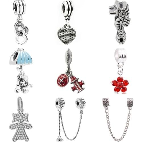 Btuamb Hot Selling Luxurious Bird Santa Claus Safety Chain Crown Heart Fit Original Pandora Charms For Women Making Jewelry