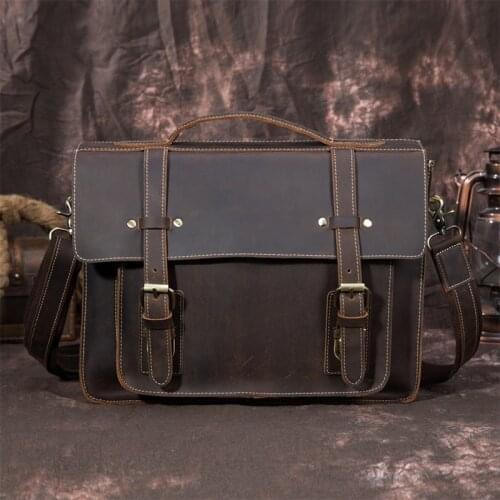 Luufan 2021 Men Genuine Leather Briefcase Business Messenger Bags Laptop Handbag Bag Mens Vintage Shoulder Bag For Document