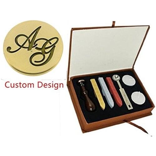 MDLG Vintage Custom Made Two Letters Picture Logo Wedding Invitation Wax Seal Sealing Stamp Sticks Spoon Gift Box Kit Set