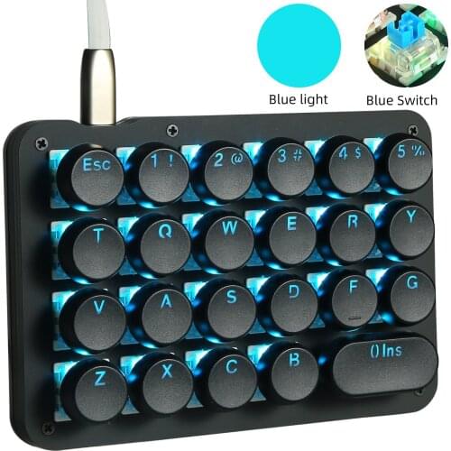23 Programmable Keys Mechanical Keyboard One-Handed Mechanical Gaming Keypad Blue LED Backlit Blue Switches with Round Keycaps