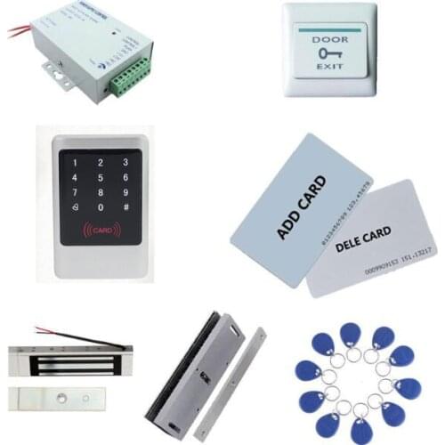 Standalonle Metal Access control kit ,power+180kg magnetic lock+180kg U-bracket+exit button,10 keyfob ID tags,sn:Tset-4