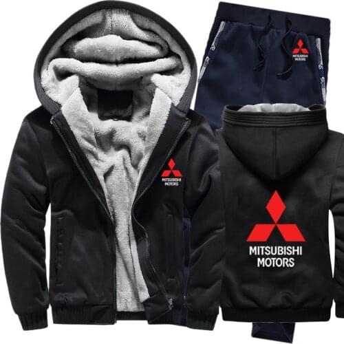2021 Hoodies Men Mitsubishi Car Logo Mens Hoodies Suit Winter Thicken Warm Fleece cotton Zipper Tracksuit Men Jacket+Pants Sets