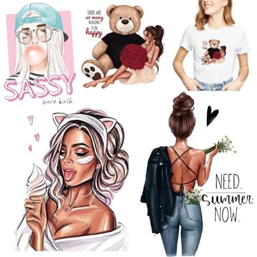 DIY ironing stickers iron on transfers for clothes Russian girl vinyl transfer patch applique thermal patch stickers for clothes