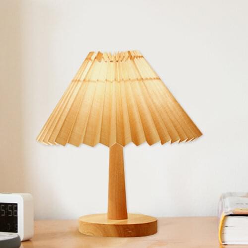 Retro USB Charger Wood Shade Table Bedside Lamp Nightstand Night Light Decor
