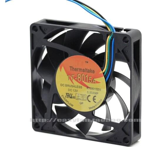 NEW FOR EVERFLOW Thermaltake TT R128015DU 8015 Ball bearing 8CM 12V 0.5A 4PIN PWM cooling fan