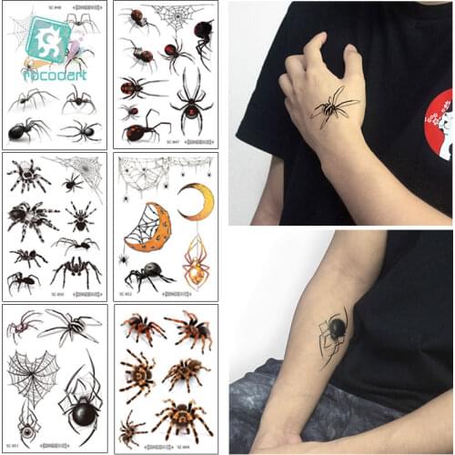 New arrival Halloween Temporary Tattoo Scary Spider series 3d spider design Waterproof Men Body art Tattoo Stickers