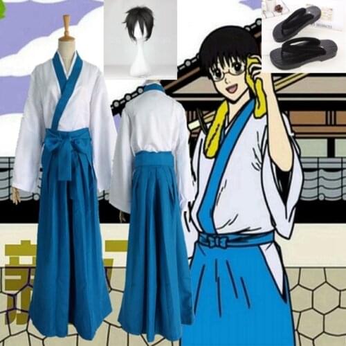 New Halloween Gintama Shimura Shinpachi Costume Harajuku Anime costume Cosplay 3 in 1 top+pants+belt