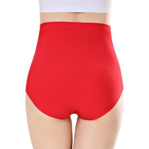 Fattening plus size lady ultra-high waist solid color triangle panties a piece of ice silk unmarked underwear
