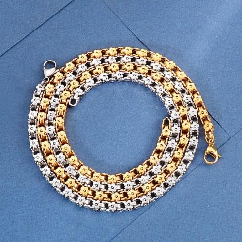 Women Men Punk 5mm 20 in Stainless Steel Flower Motorcycle Link Chain Necklace