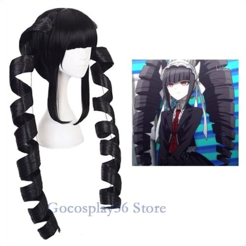 Yasuhiro Taeko Wig Danganronpa Cosplay Wig Black Culy Long Ponytails Dangan Ronpa Synthetic Hair Heat Resistant Halloween