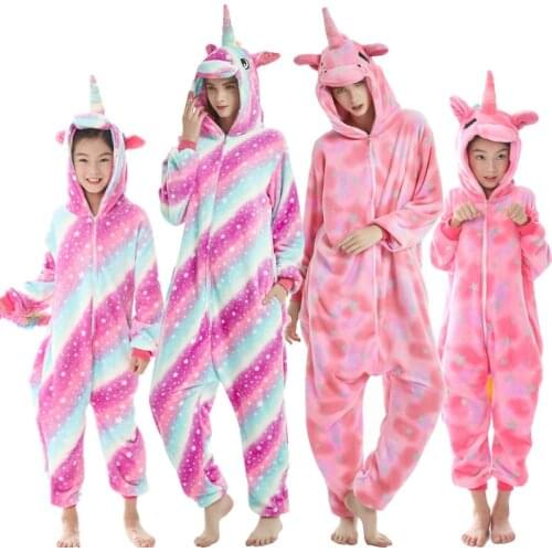 Women Kigurumi Unicorn Pajamas Set Flannel Cute Animal Pajamas Kids Boy Girl Winter unicornio Nightie Pyjamas Sleepwear Homewear