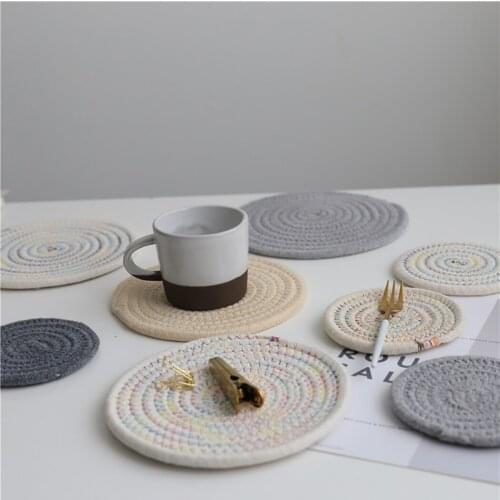 Drink Coaster Handmade Soft Cotton Heat Insulation Coaster Woven Coaster Cup Mat Weave Cup Pad Tableware Dish Tray Mat