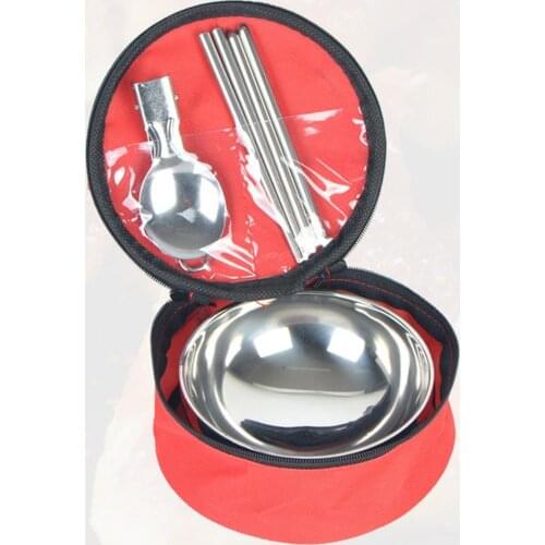 Bowl Stainless Steel Two-Layer Insulated Tableware Picnic Cooking Pots Set Outdoor Hiking Tableware Camping Tourism Supplies Kit