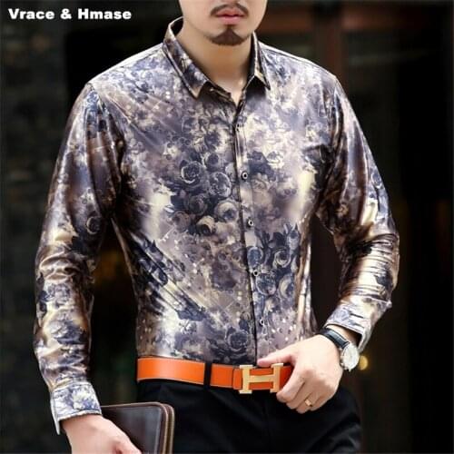 Factory direct sales Gold velvet high-end boutique long-sleeved shirt Autumn 2017 New business casual fashion printing men shirt
