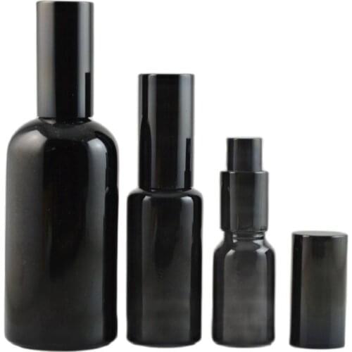 10ML 15ML 30ML 50ML 100ML Empty Glass Perfume Spray Bottle, DIY Elegant Black Glass Lotion Pump Bottle, Empty Emulsion Container