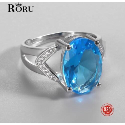 Real 925 Sterling Silver Ring Sea Blue Zircon Opening Ring for Women Classic Luxury Stylish Rings Gift Fine Jewelry