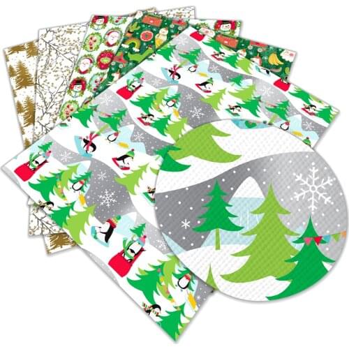 Christmas Elk Cartoon Printed Synthetic Leather Fabric Sheets 22 x 30 cm Leather Sheets for Earrings Bows Ornaments Making