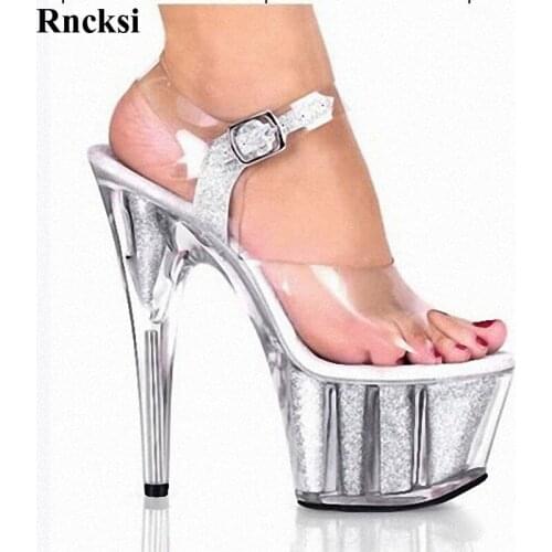 Rncksi New womens shoes pole dancing shoes 15cm high heels sandals crystal shoes clear Sparkling Glitter wedding shoes
