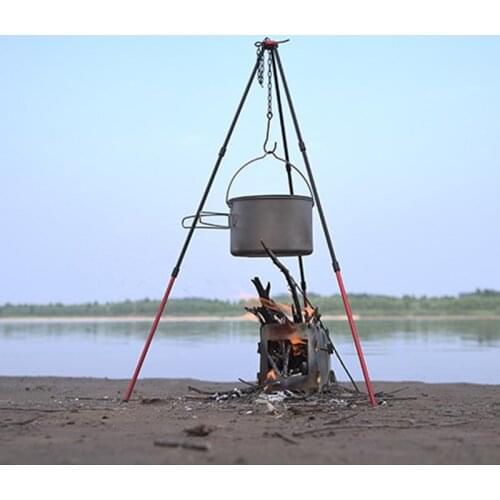 Outdoor Aluminum Alloy Tripod for Fire Hanging Pot Camping Hiking Tent Picnic Bonfire Campfire Adjustable Triangle Rack Cookware