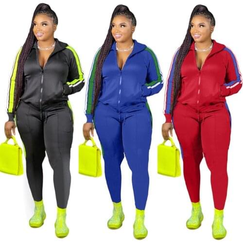 2021 Plus Size S-4XL 2 Piece Set Women Fall Clothes Sweatsuit Joggers Outfit Zip Top Sweatpants Tracksuit Wholesale Dropshipping