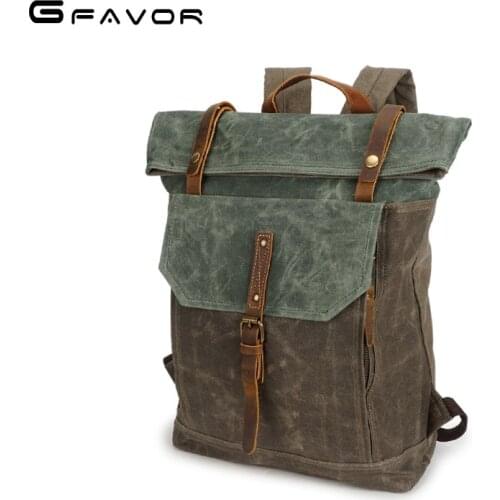 Vintage Oil Waxed Canvas Leather Backpack Teenager School Bag Travel Waterproof Daypacks 14" Laptop Rucksack men/women bags