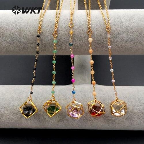WT-N1094 WKT Fashion Rosary Chain And Crystal Pendant Necklace With High Quality Gold Color Plated Chain Women Charming Necklace