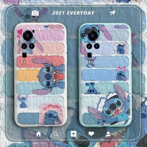 Disney Stitch Oil Painting Mobile Phone Shell Graffiti Silicon Liquid Glue Protective Cover Soft Shell for Vivo X60 Pro X50 X27