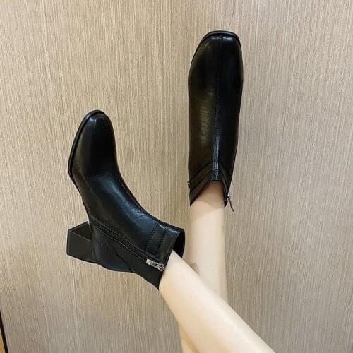 Womens Short Ankle Boots Nice Autumn and Winter New Martn Boots Women Buckle Thin Shoes Mid-heel Thick Heel Short Cotton Shoes