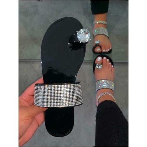 Ladies Slides Rhinestone Flat Slipper Fashion Sandals Bling Shoes Flat Slipper