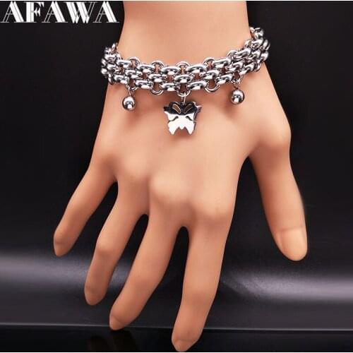 2021 Butterfly Stainless Steel Chain Bracelet for Women Silver Color Bracelets & Bangles Jewelry bracelet manchette femme B17839