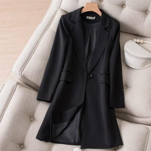 Black Suit Jacket Ladies Mid-Length Spring Autumn 2021 New Korean Fashion Casual Temperament Blazer Femme Longue zh065
