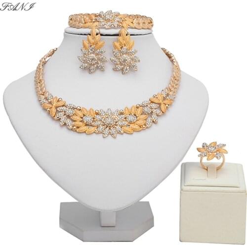 Fani Fashion statement jewelry set Brand Dubai gold-color Jewelry Set Nigerian Wedding woman accessories jewelry set Wholesale
