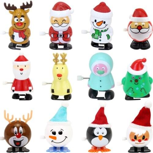 12pcs Christmas toy Santa Claus elk Winding clockwork Action figure toys doll Christmas gift Xmas