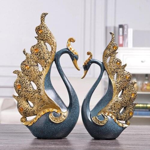 2Pcs Couple Swan Figurine Sculpture Art Craft Wedding Party Office Display Table Decor