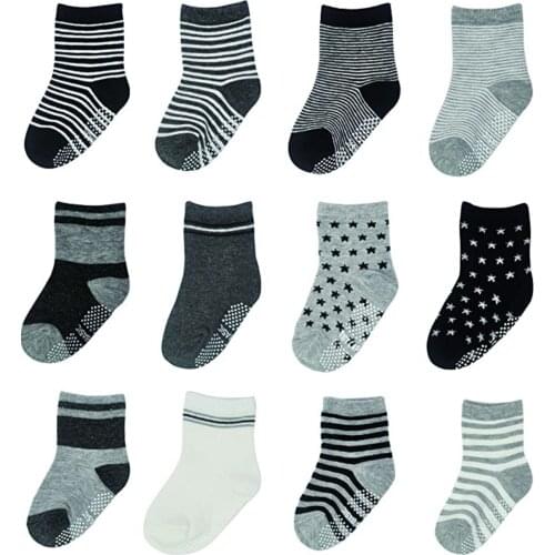 24Pc=12pairs Cotton Baby Socks Rubber Slip-resistant Floor Socks Small Kids Socks 1--3years