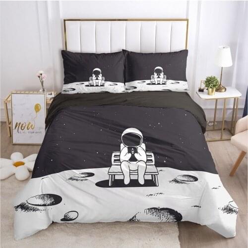 3D Black Bedding Sets Duvet Cover Set Quilt/Comforter/Blanket Cases Pillow case Cartoon Space Design Full Double size Bed Linen