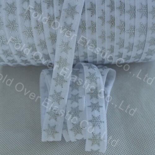4 colors 5/8 Christmas elastic FOE, custom design foe, snowflake silver foil folding elastic 100 yards per lot