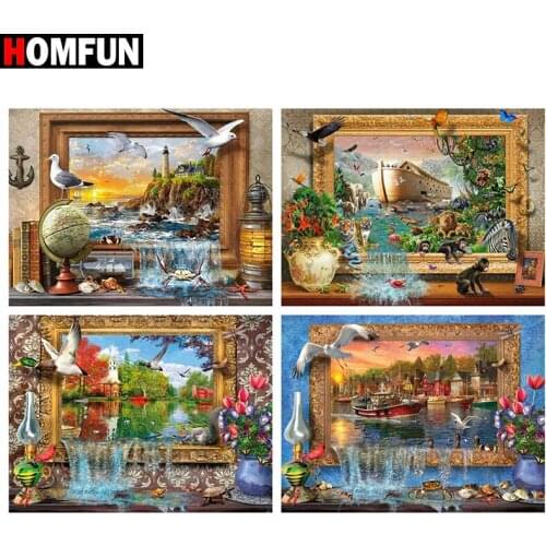 HOMFUN Diamond Painting Full Square/Round Diamond "Waterfall scenery" Pattern Embroidery Cross Stitch 5D Rhinestone Painting