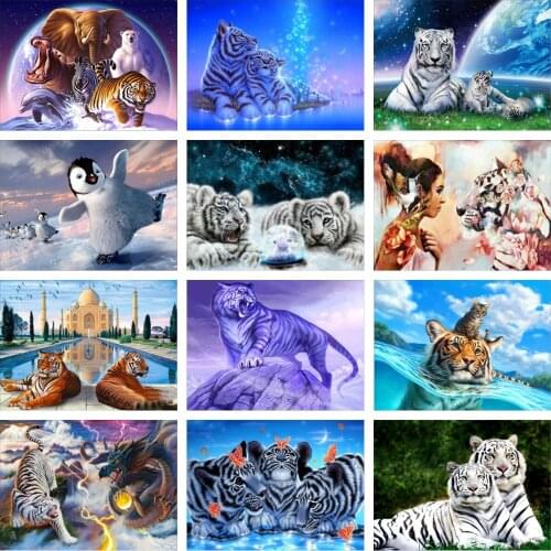 Diamond Painting Set 5d Embroidery Painting Set Gemstone Cross Stitch Animal Tiger Mosaic 3d Gift with Round Diamond Crafts