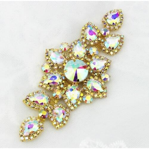 1 pcs 6.3x13.5cm Handmade Gold AB Rhinestone Applique Patch for women wedding dree Decoration Shiny DIY Crafts for Garment shoes